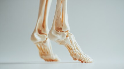 Close-up of a human skeletal foot and ankle bones against a white background.