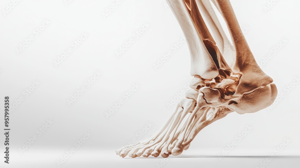 Canvas Prints Close-up of a human foot and ankle skeleton, isolated on a white background.