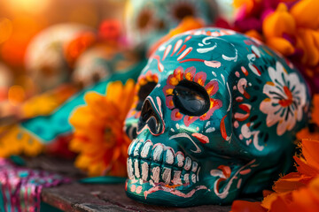 Beautiful greeting card with bright holiday composition for happy to joy celebrate dia de muertos