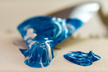 Blue background with oil paint. Abstract acrylic paint texture. Beautiful brushstrokes close-up