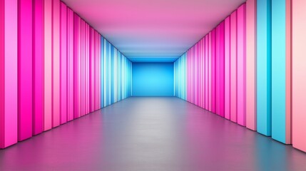 Abstract data center room with bright neon light glowing server blocks. Realistic 3d vector illustration of tunnel with digital information and database warehouse super computer