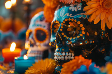 Beautiful greeting card with bright holiday composition for happy to joy celebrate dia de muertos