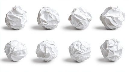 White 3D crumpled paper ball, realistic wrinkled trash vector isolated on a transparent background, featuring a messy, rumpled grunge sheet as a waste or mistake in a document.