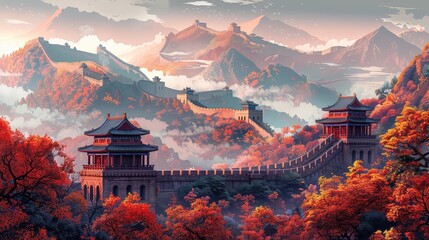 Obraz premium Illustration Of China Landmarks, Generative AI