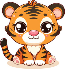 Cartoon Tiger  Vector Icon Illustration White Background