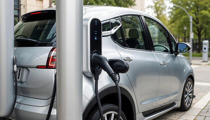 Auto el&eacute;ctrico ecol&oacute;gico cargando