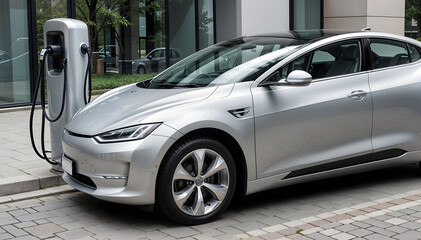 Auto el&eacute;ctrico ecol&oacute;gico cargando