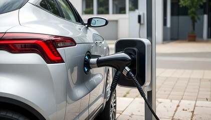 Auto eléctrico ecológico cargando