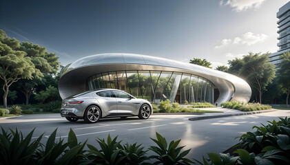 Auto eléctrico ecológico cargando