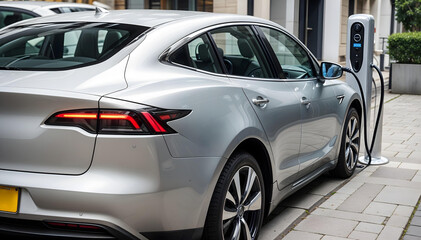 Auto eléctrico ecológico cargando