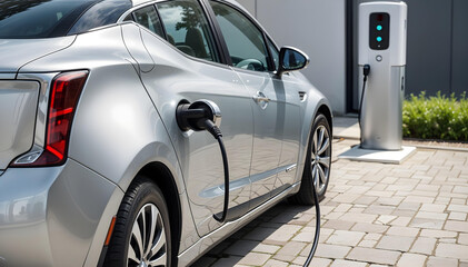 Auto eléctrico ecológico cargando