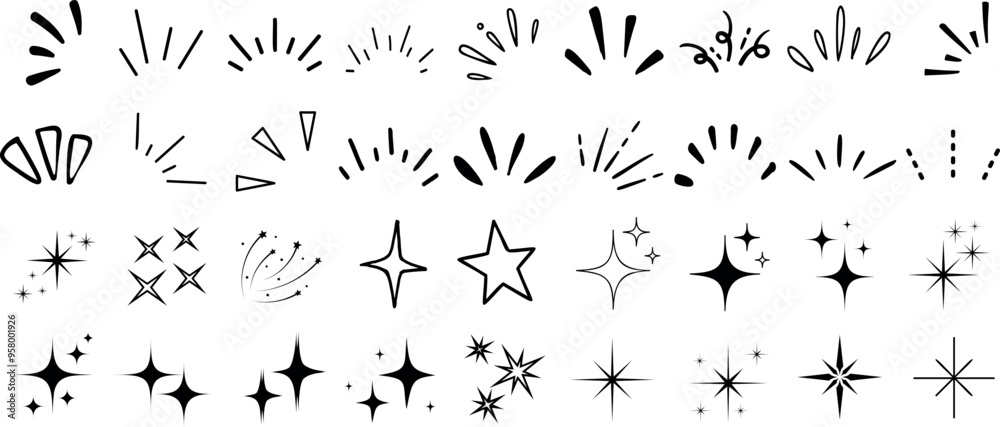 Wall mural doodle line sparkle, burst lines, and sparkle star icon vector illustration. perfect for design, dec