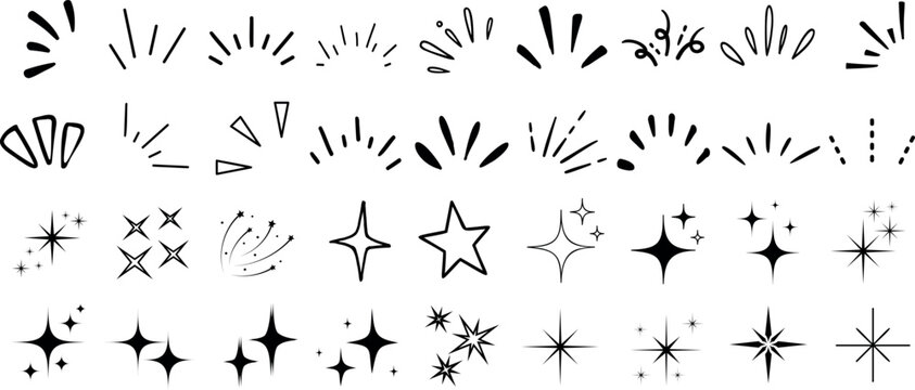 Doodle line sparkle, burst lines, and sparkle star icon vector illustration. Perfect for design, decoration, and creative projects with various shapes