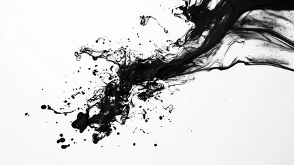 Black ink splashes into dynamic shapes and ripples on a white background