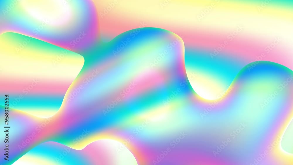 Poster Looping slow motion abstract live animation in holographic colours, animated wallpaper, 4K background