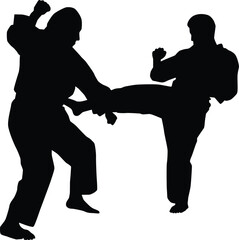 Karate men pose silhouette illustration
