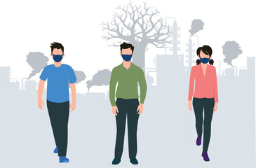 Obraz premium People are wearing masks to avoid air pollution.
