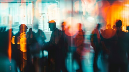 Vibrant Blurred Business Scene with Colorful Lights