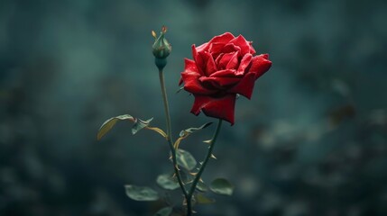 Obraz premium Solitary Red Rose with Velvety Petals in Bloom