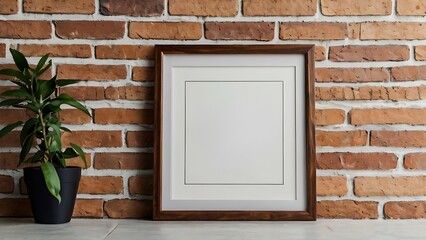 wooden frame mockup on red brick wall