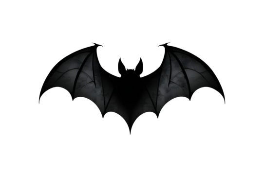 Bat silhouette illustration isolated against a pristine white backdrop, creating a striking contrast. This precise design is perfect for Halloween, gothic themes, or dark, mysterious concepts.