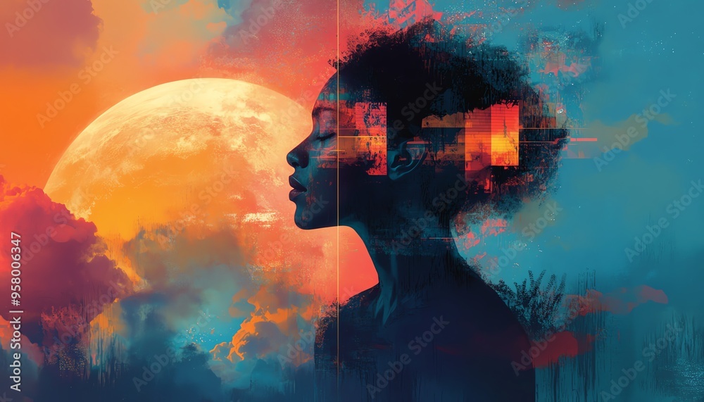 Poster Design an abstract scene with shapes symbolizing choices