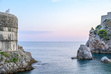 Medieval walls of the Old Walled City of Dubrovnik, UNESCO world heritage site at the Adriatic Sea...