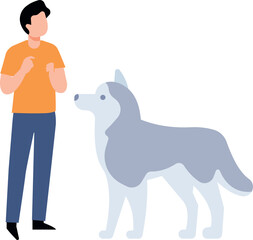 A boy stands with a dog.