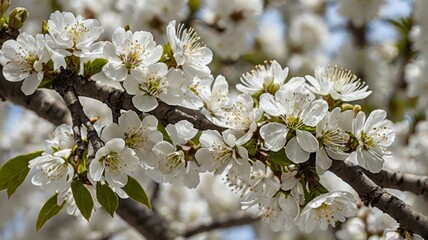 Obraz premium Springtime white blossoms on tree branch 