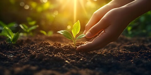 Fototapeta premium New sapling growing in a forest, symbolizing renewal and growth