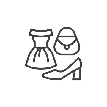 dress, purse, shoe outline fashion icons clip art preview
