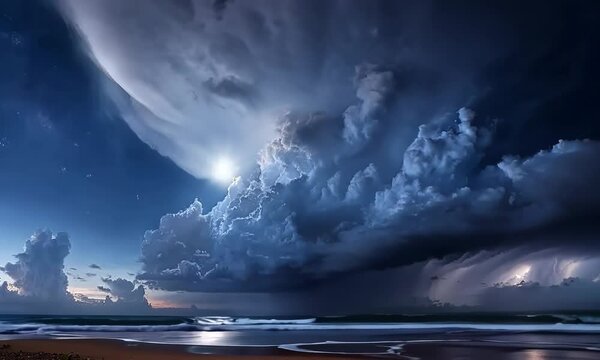Dramatic supercell thunderstorm illuminated by a full moon, Video