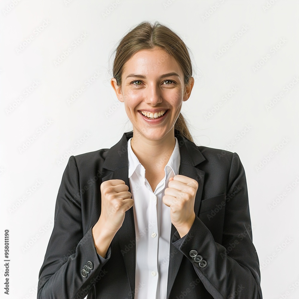 Sticker happy business woman, cut out isolated on white background