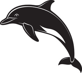 Fototapeta premium Vector illustration of a dolphin silhouette leaping joyfully, showcasing its streamlined form and dynamic movement