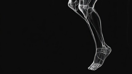 3D rendering of a human leg, showing the skeletal system in detail, isolated on a black background.