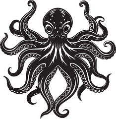 Obraz premium Vector art silhouette of an octopus, highlighting its distinctive form and flowing tentacles in a minimalist design