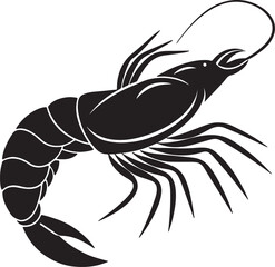 Vector art silhouette of a shrimp, highlighting its elegant form and contours in a simple yet striking illustration