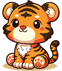 Cute Tiger Baby Vector On White Background
