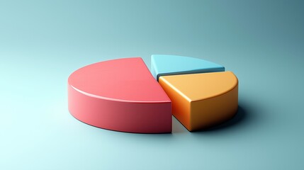 A 3D pie chart in vibrant colors with four segments, visually representing data and analytics in a simple, modern design.