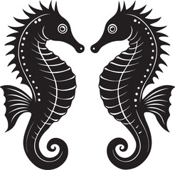 Two seahorses facing each other, illustrated in vector art style, set against a clean white background