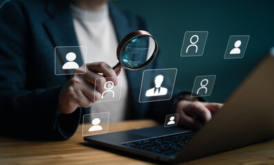 Human resource management (HR) concept, HRM, Recruitment, leadership and team building. Search and...