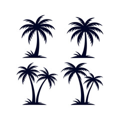 Fototapeta premium Set of Palm tree silhouettes Clip art isolated vector illustration on white background