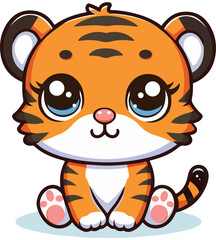 Cute Tiger Cartoon  Vector Icon Illustration White Background