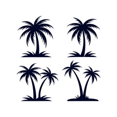 Set of Palm tree silhouettes Clip art isolated vector illustration on white background