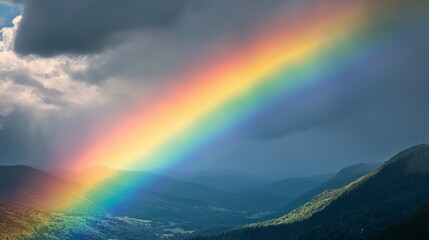 Mountains with rainbow and clouds