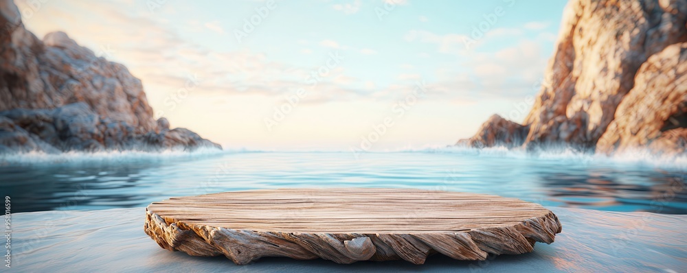 Wall mural Wooden Platform by the Sea at Sunset.