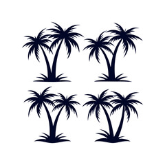 Set of Palm tree silhouettes Clip art isolated vector illustration on white background
