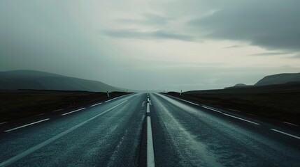 Open Road Journey Under Blue Skies Ideal for Travel, Adventure, and Freedom Themes