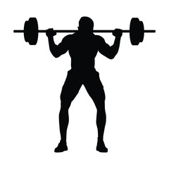 Silhouette of a man practicing lifting weights with a barbell