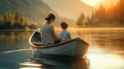 Boat with mother and son